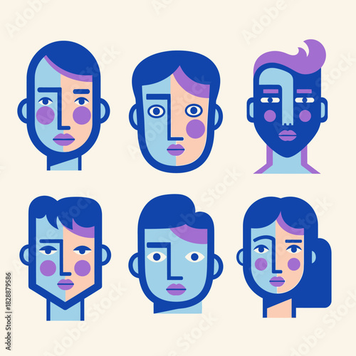 Collection of modern abstract geometric character portraits.