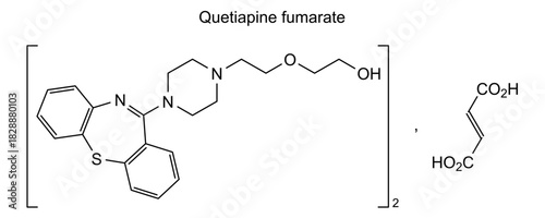 Quetiapine fumarate, chemical structure of quetiapine fumarate, drug substance