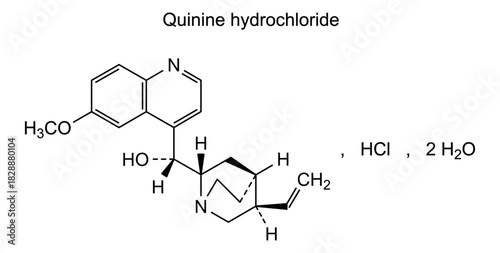Quinine hydrochloride, chemical structure of quinine hydrochloride, drug substance