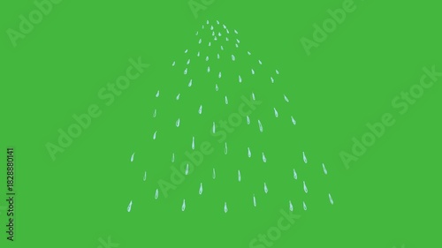 4k pouring water,  sprinkler 2D animation with individual droplets, green screen included, hand drawn