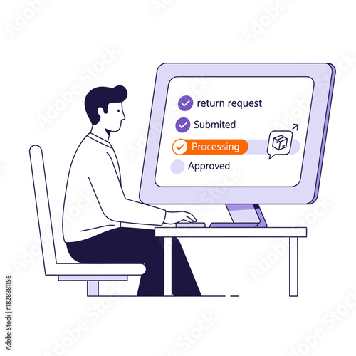 Man at computer tracking an online order return request.