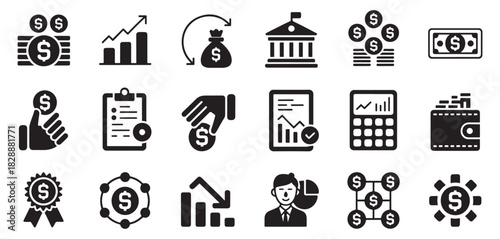 Finance and Money Icons – Payment, Banking and Currency Symbol Set
