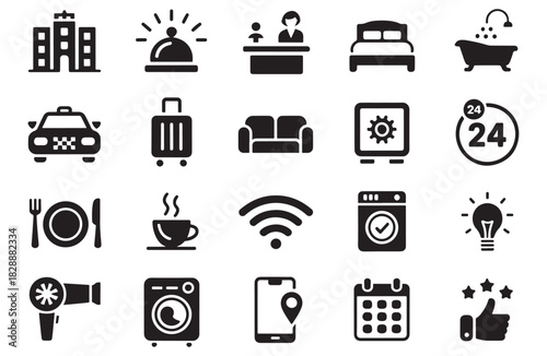 Hotel Service Icons Set – Hospitality, Amenities & Travel Symbols Collection