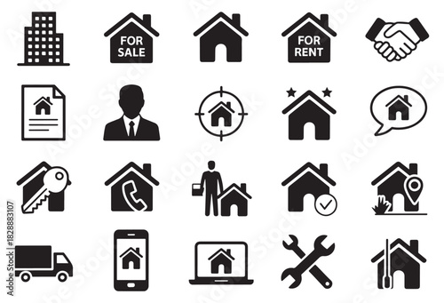 Real Estate Icons Set – Property, Housing, Sale & Rent Symbols Collection
