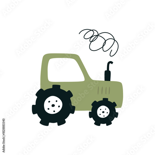 Cartoon tractor, isolated on white background. Colorful book page design for kids and children.