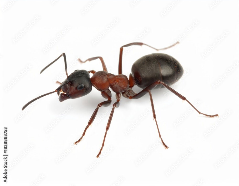 Fototapeta premium Ant close view over white background, no shadow