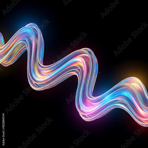 Modern abstract wavy iridescent light streak on a dark background