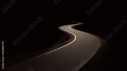 Serpentine Road in Darkness Reflecting Soft Light, Mysterious Journey on a Curvy Path Surrounded by Night's Embrace and Shadows