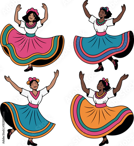 Cumbia dance cliparts bundle logo vector white background .
