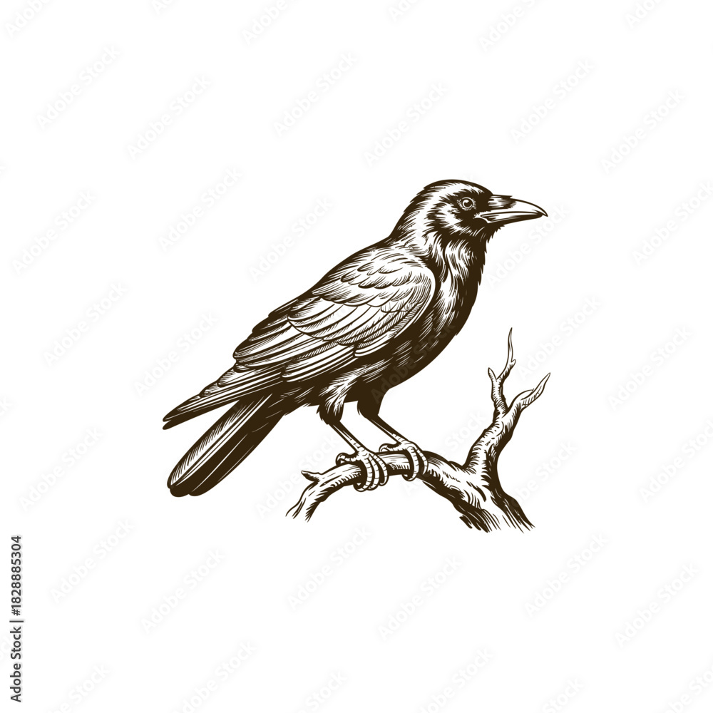 Fototapeta premium Vintage engraving woodcut crow vector illustration art design