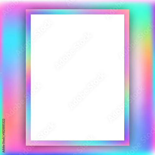 Holographic frame with iridescent gradient border on blurred background