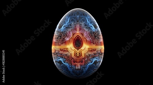 Fototapeta Naklejka Na Ścianę i Meble -  Digital creative egg, futuristic design, 3D render, colorful, abstract, modern digital art. Concept:
Innovation, creativity, technology, 3D design, abstract concept, digital art, modern illustration.