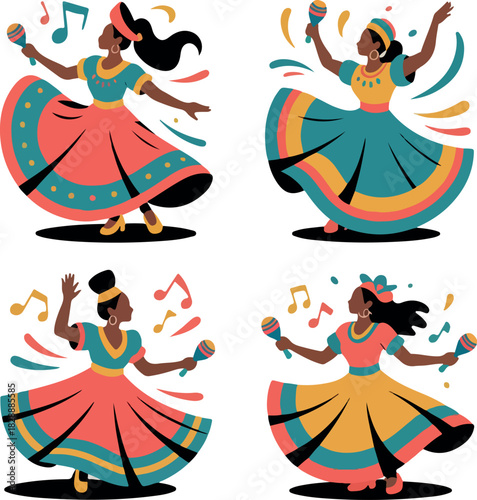 Cumbia dance cliparts bundle logo vector white background .