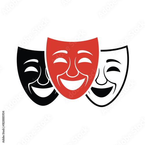Three theater masks representing comedy and tragedy