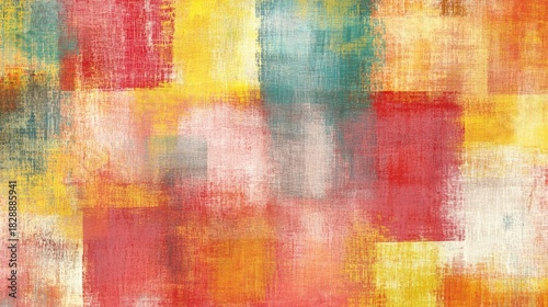 Abstract Textured Canvas: Red, Yellow, Teal, and White Hues with Brushstroke Effect