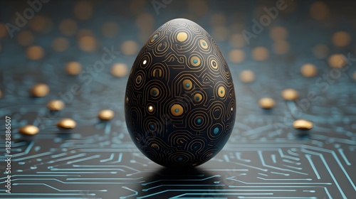 Fototapeta Naklejka Na Ścianę i Meble -  Digital creative egg, futuristic design, 3D render, colorful, abstract, modern digital art. Concept:
Innovation, creativity, technology, 3D design, abstract concept, digital art, modern illustration.