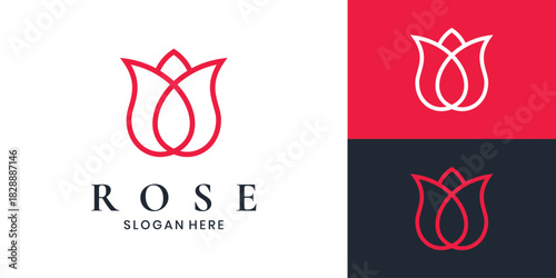 Minimal rose flower line art logo design