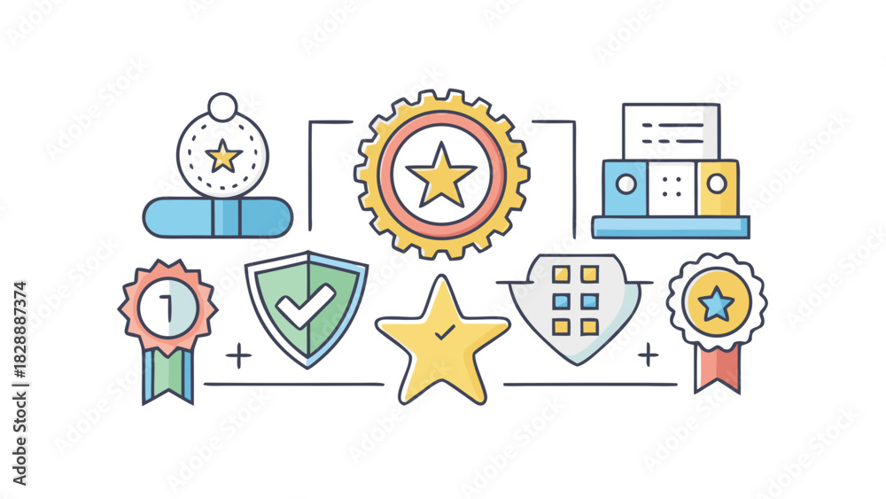 Fototapeta premium Quality Assurance Icons Displaying Awards and Badges