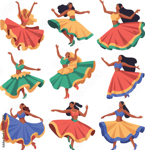 Cumbia dance cliparts bundle logo vector white background .