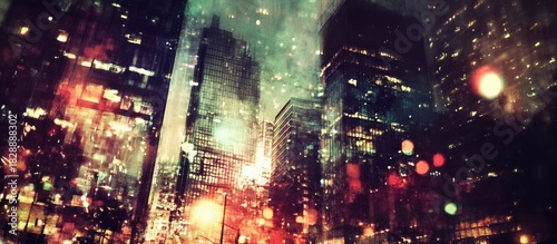 Abstract Cityscape at Night: Blurry Lights and Urban Glow