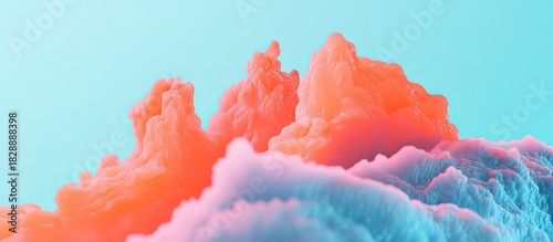 Abstract Coral Peaks: Dreamy Landscape with Pastel Sky and Textured Formations