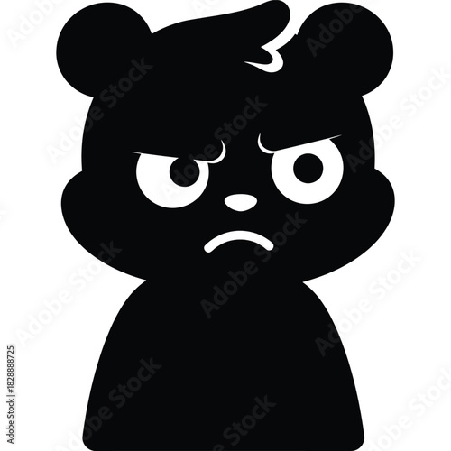 Grumpy bear cartoon character in black and white angry illustration animal cute design face funny icon