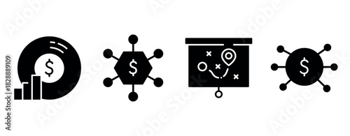Financial growth and strategy: currency and planning icons collection