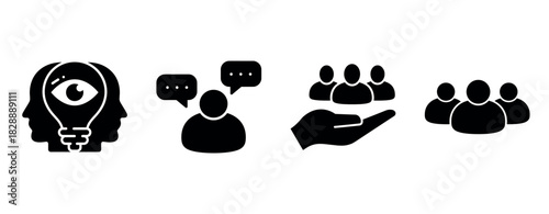 Icons representing creative vision, communication, group dynamics