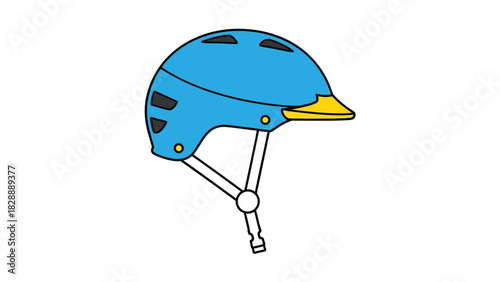 A blue helmet with a yellow brim and black vents
