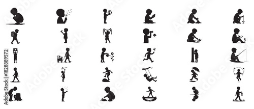 Collection of Children Silhouettes Engaged in Various Activities