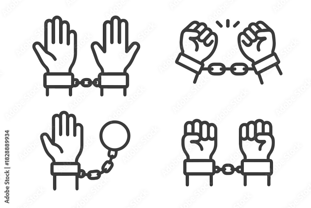 Obraz premium Hand gestures restrained by chains and shackles symbols