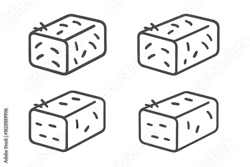 Minimalist outline symbols representing four rectangular bales of straw or hay