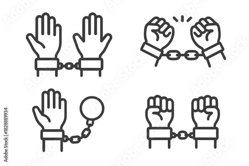Hand gestures restrained by chains and shackles symbols