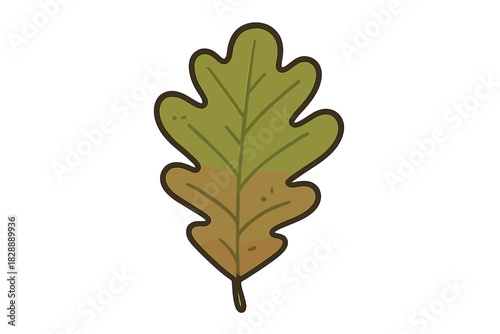 Stylized oak leaf with green and brown gradient colors isolated on white background