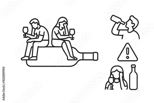 Alcohol addiction, substance abuse, dependence, and related warning symbols