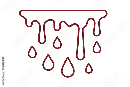 Thick liquid substance dripping down, forming distinct falling drops, simple graphic design
