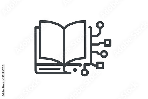 Open book connected to electronic circuit representing digital knowledge transfer