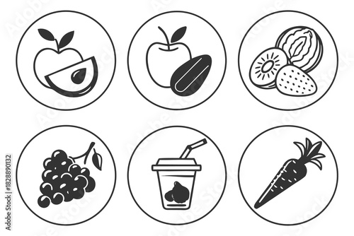 Set of six minimalist healthy snack icons
