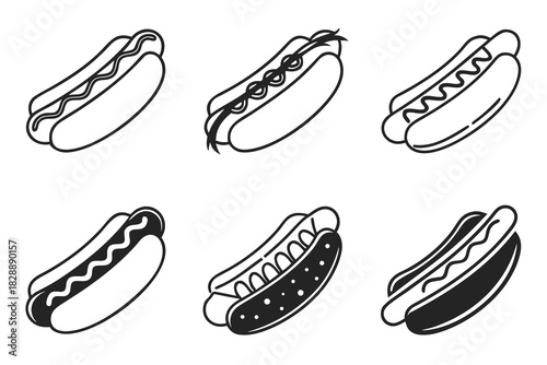 Minimalist hot dog icons in black and white