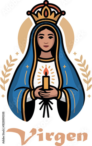 Virgen de la Guadlupe with flower logo vector white background .