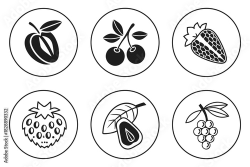 Minimalist organic snacks icon set