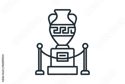 Ancient Greek amphora vase displayed on a pedestal protected by museum ropes