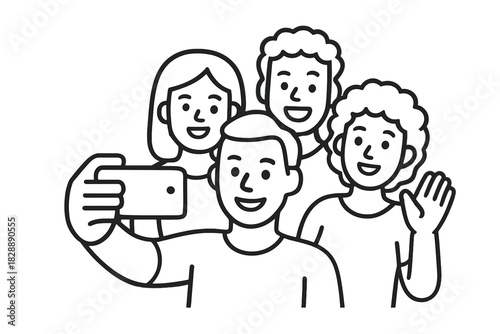 Group of friends taking a happy selfie together using a mobile phone camera