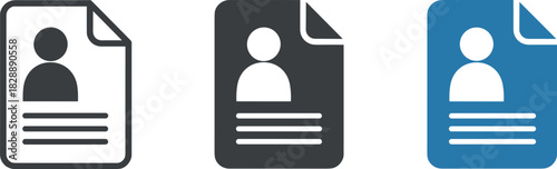 Profile, icon, document, user, card, resume, cv, profile icons representing personal information, documents, and human resources in various styles and colors.