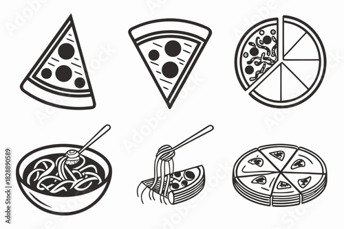 Minimalist pizza and pasta food icons set