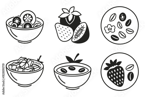 Minimalist smoothie bowl icons set