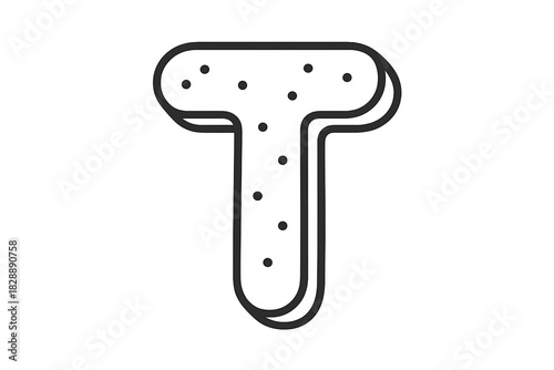 Stylized black and white outline of the uppercase letter T with rounded edges and dotted texture