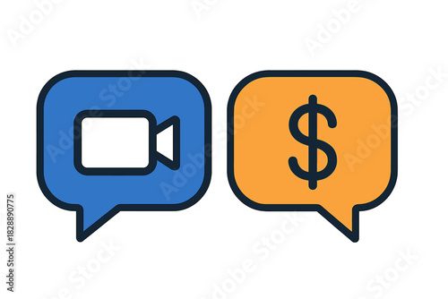 Camera and dollar sign speech bubbles representing video conferencing costs