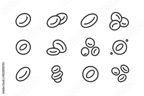 Human erythrocytes and microscopic biology symbols in minimalist outline style