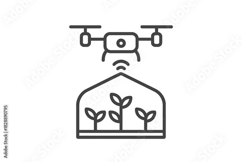 Drone monitoring smart farming technology inside a controlled environment greenhouse